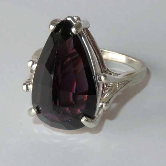 Natural Pear Top-Grade Purple Grape Spinel In Sterling Silver Ring, 7.41ct - Picture 10 of 17
